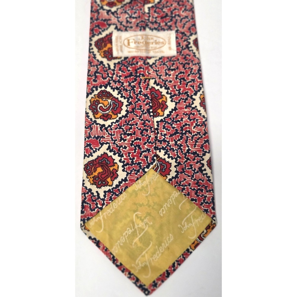 VTG Silk John Frederics Necktie Silk Union Made Levys Nashville Wide Tie Red/Blu - Picture 8 of 10